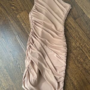 Elliatt One Shoulder Ruched Dress in Tan